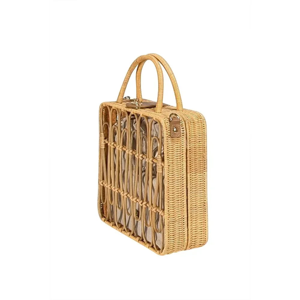 Kayu - Beige Wicker Square Crossbody Bag